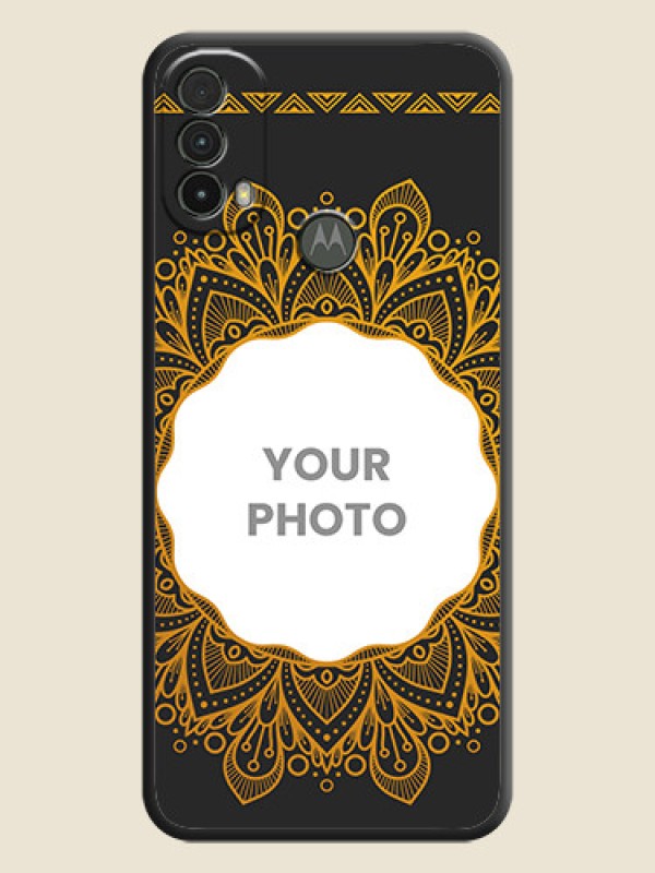 Custom Round Image with Floral Design on Photo on Space Black Soft Matte Mobile Cover - Moto E40 - alternate view