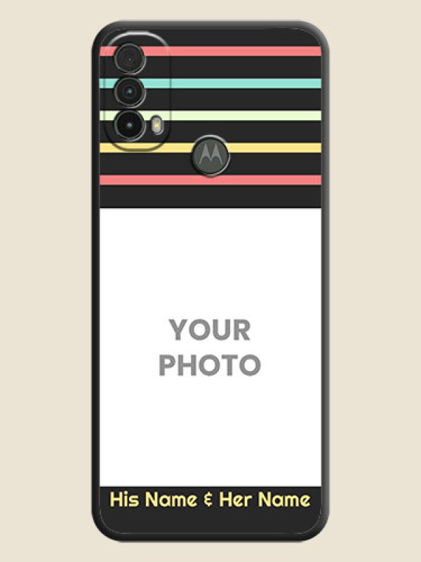 Custom Color Stripes with Photo and Text on Photo on Space Black Soft Matte Mobile Case - Moto E40 - alternate view