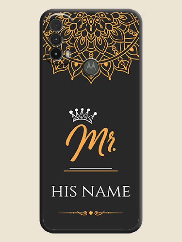 Custom Mr Name with Floral Design  on Personalised Space Black Soft Matte Cases - Moto E40 - alternate view