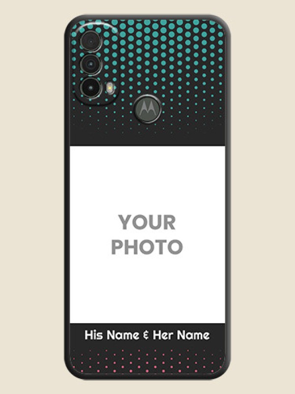 Custom Faded Dots with Grunge Photo Frame and Text on Space Black Custom Soft Matte Phone Cases - Moto E40 - alternate view