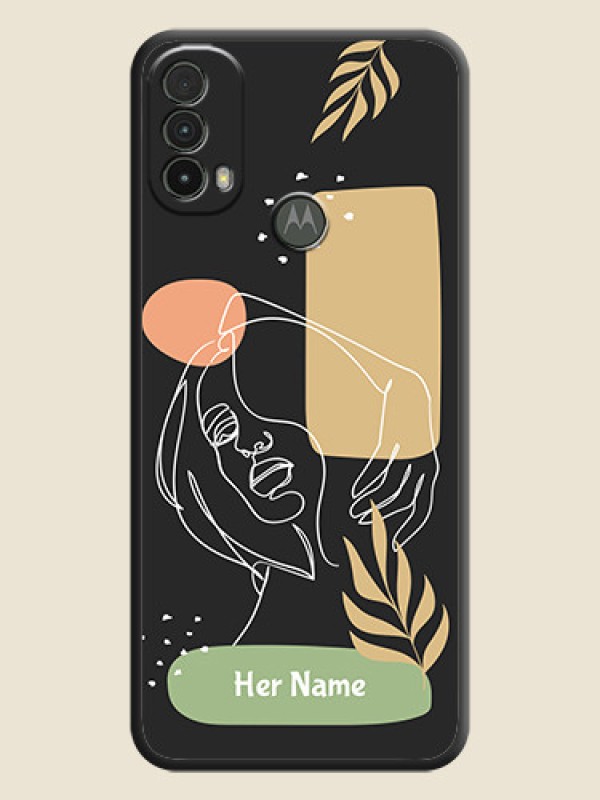 Custom Custom Text With Line Art Of Women & Leaves Design On Space Black Personalized Soft Matte Phone Covers -Motorola Moto E40 - alternate view