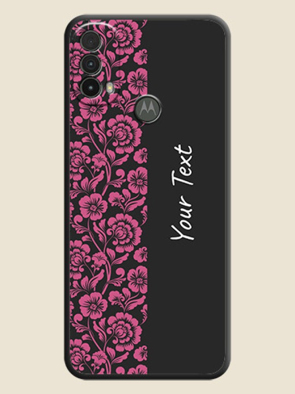 Custom Pink Floral Pattern Design With Custom Text On Space Black Personalized Soft Matte Phone Covers -Motorola Moto E40 - alternate view