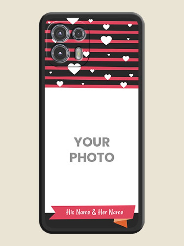 Custom White Color Love Symbols with Pink Lines Pattern on Space Black Custom Soft Matte Phone Cases - Moto Edge 20 Fusion 5G - alternate view