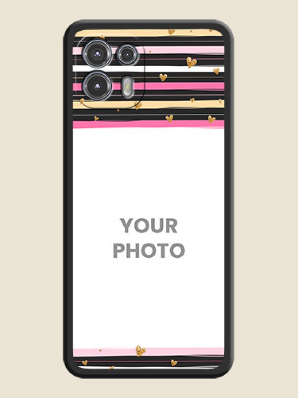 Custom Multicolor Lines and Golden Love Symbols Design on Photo on Space Black Soft Matte Mobile Cover - Moto Edge 20 Fusion 5G - alternate view