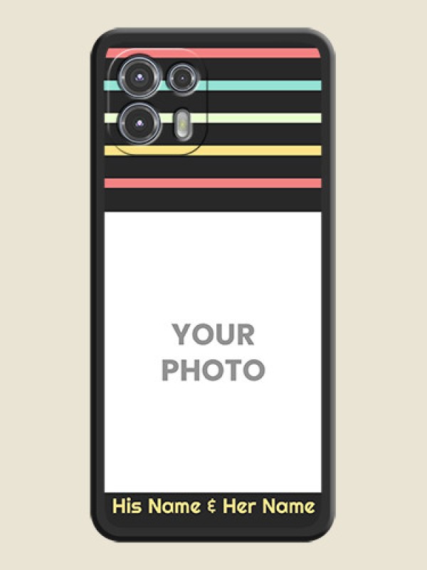 Custom Color Stripes with Photo and Text on Photo on Space Black Soft Matte Mobile Case - Moto Edge 20 Fusion 5G - alternate view