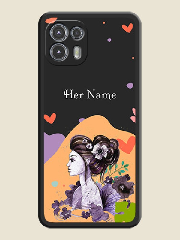 Custom Namecase For Her With Fancy Lady Image On Space Black Personalized Soft Matte Phone Covers -Motorola Moto Edge 20 Fusion 5G - alternate view