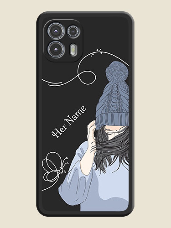 Custom Girl With Blue Winter Outfiit Custom Text Design On Space Black Personalized Soft Matte Phone Covers -Motorola Moto Edge 20 Fusion 5G - alternate view