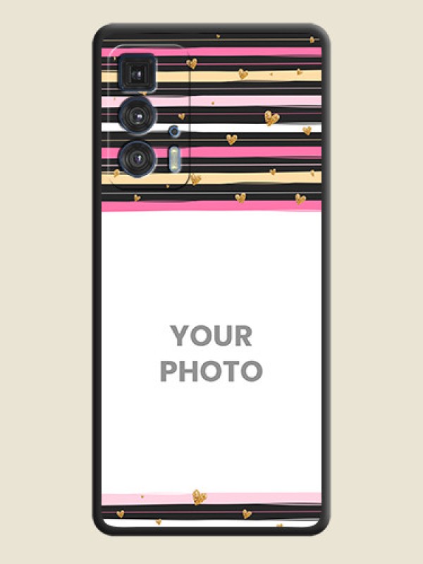 Custom Multicolor Lines and Golden Love Symbols Design on Photo on Space Black Soft Matte Mobile Cover - Moto Edge 20 Pro - alternate view