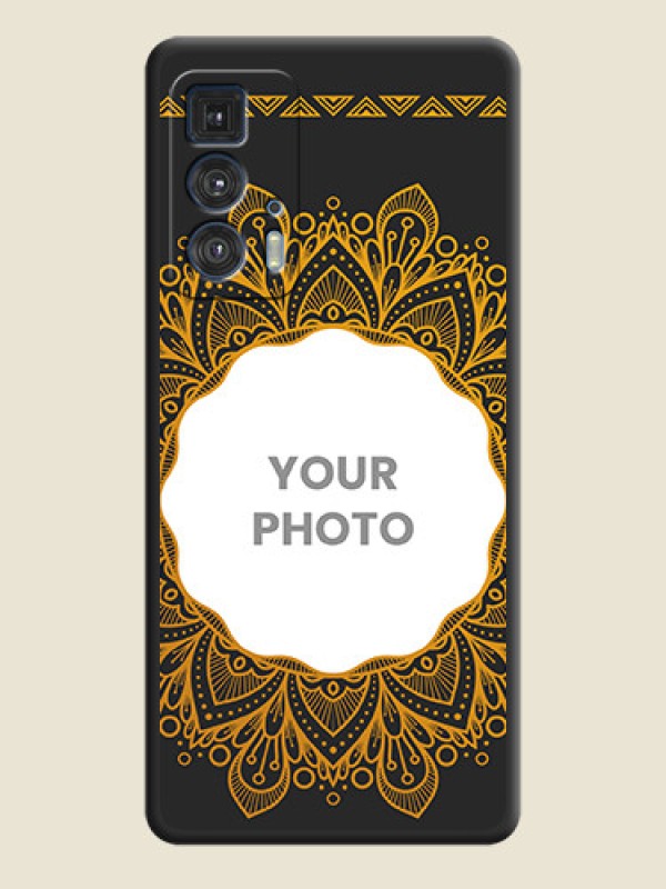 Custom Round Image with Floral Design on Photo on Space Black Soft Matte Mobile Cover - Moto Edge 20 Pro - alternate view