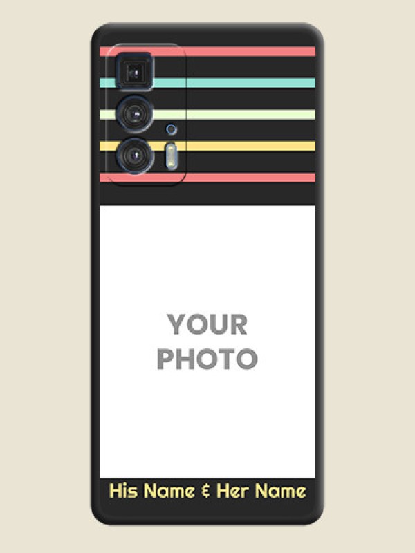 Custom Color Stripes with Photo and Text on Photo on Space Black Soft Matte Mobile Case - Moto Edge 20 Pro - alternate view