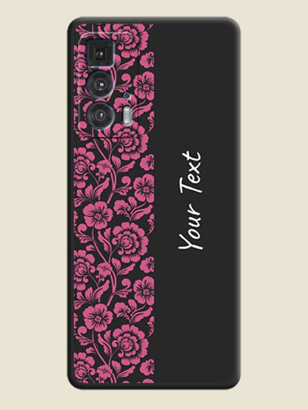 Custom Pink Floral Pattern Design With Custom Text On Space Black Personalized Soft Matte Phone Covers -Motorola Moto Edge 20 Pro - alternate view
