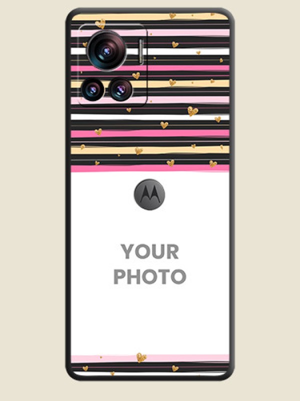 Custom Multicolor Lines and Golden Love Symbols Design on Photo on Space Black Soft Matte Mobile Cover - Motorola Moto Edge 30 Ultra - alternate view