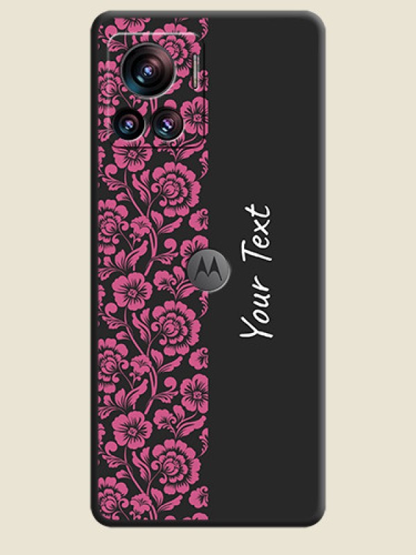 Custom Pink Floral Pattern Design With Custom Text On Space Black Personalized Soft Matte Phone Covers -Motorola Moto Edge 30 Ultra - alternate view