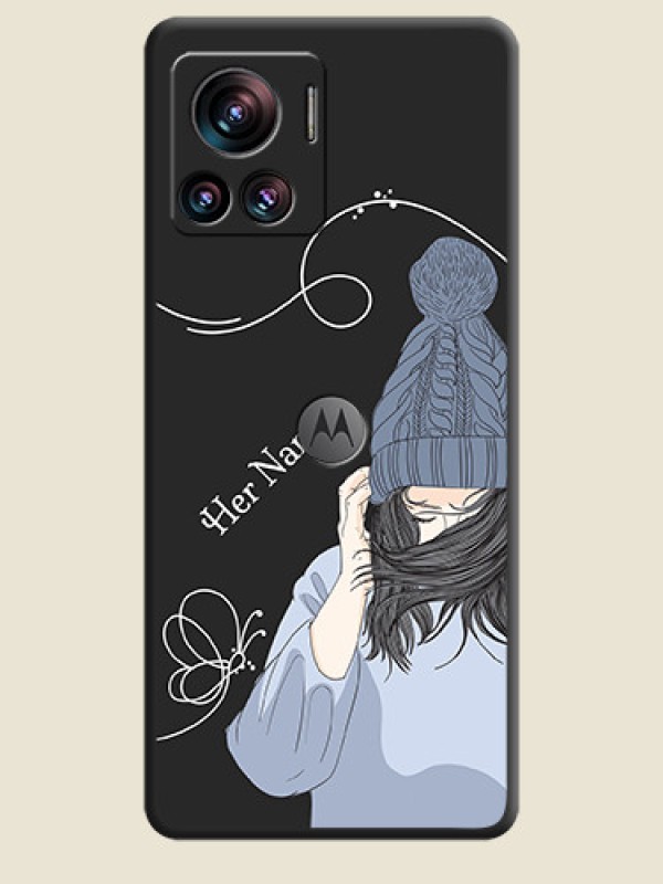 Custom Girl With Blue Winter Outfiit Custom Text Design On Space Black Personalized Soft Matte Phone Covers -Motorola Moto Edge 30 Ultra - alternate view