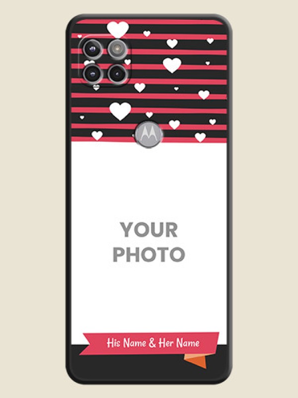 Custom White Color Love Symbols with Pink Lines Pattern on Space Black Custom Soft Matte Phone Cases - Motorola Moto G 5G - alternate view