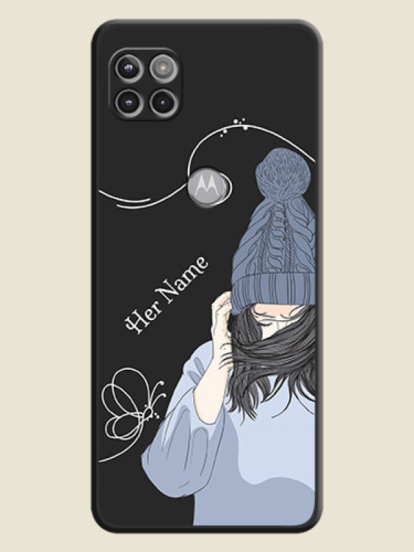 Custom Girl With Blue Winter Outfiit Custom Text Design On Space Black Personalized Soft Matte Phone Covers -Motorola Moto G 5G - alternate view