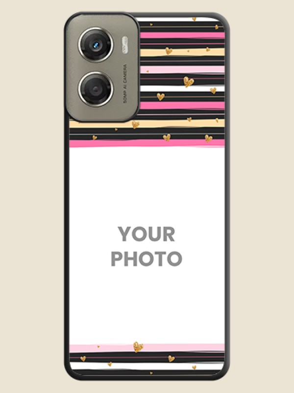 Custom Multicolor Lines and Golden Love Symbols Design on Photo On Space Black Custom Soft Matte Mobile Back Cover - Motorola Moto G06 Power - alternate view