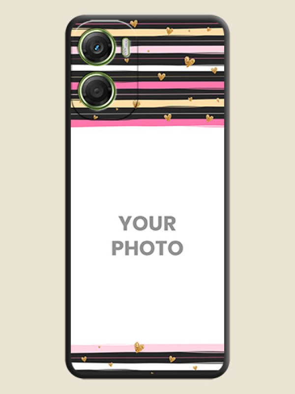 Custom Multicolor Lines and Golden Love Symbols Design on Photo On Space Black Custom Soft Matte Mobile Back Cover - Motorola Moto G06 - alternate view