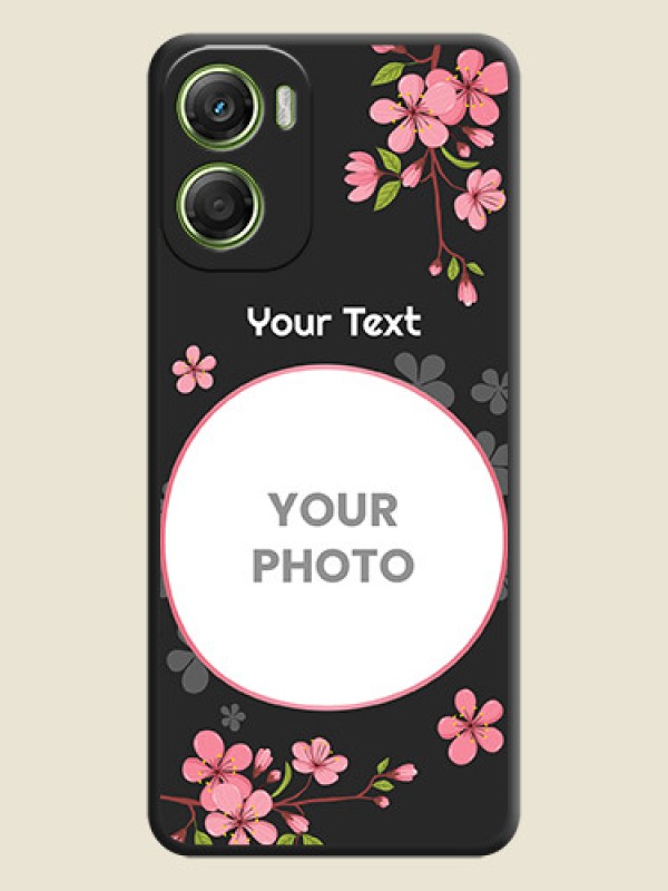 Custom Round Image with Pink Color Floral Design on Photo On Space Black Custom Soft Matte Mobile Back Cover - Motorola Moto G06 - alternate view