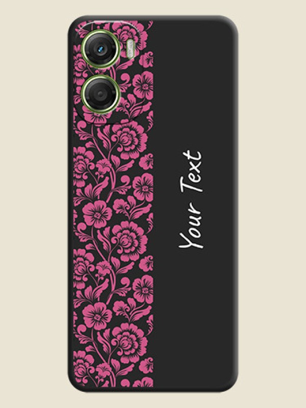 Custom Pink Floral Pattern Design With Custom Text On Space Black Custom Soft Matte Mobile Back Cover - Motorola Moto G06 - alternate view