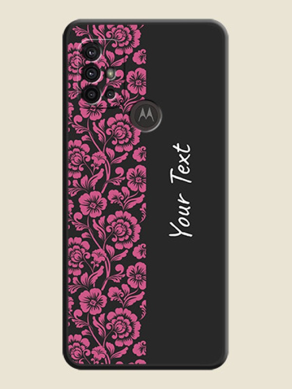 Custom Pink Floral Pattern Design With Custom Text On Space Black Personalized Soft Matte Phone Covers -Motorola Moto G10 Power - alternate view