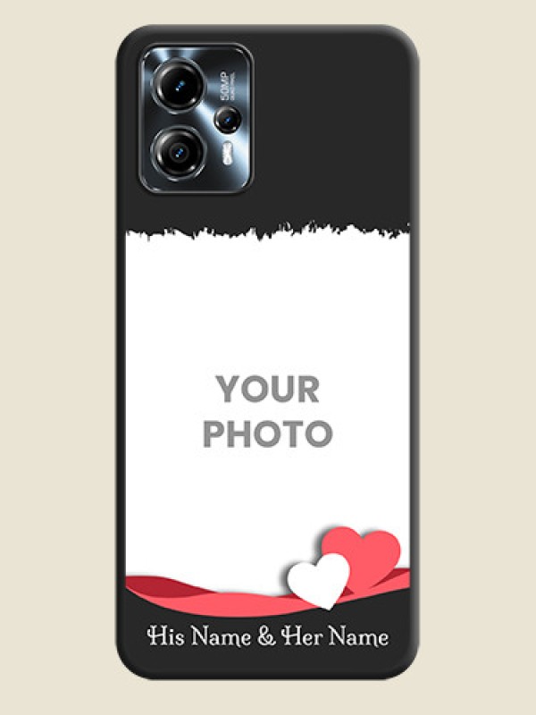 Custom Pin Color Love Shaped Ribbon Design with Text on Space Black Custom Soft Matte Phone Back Cover - Moto G13 - alternate view