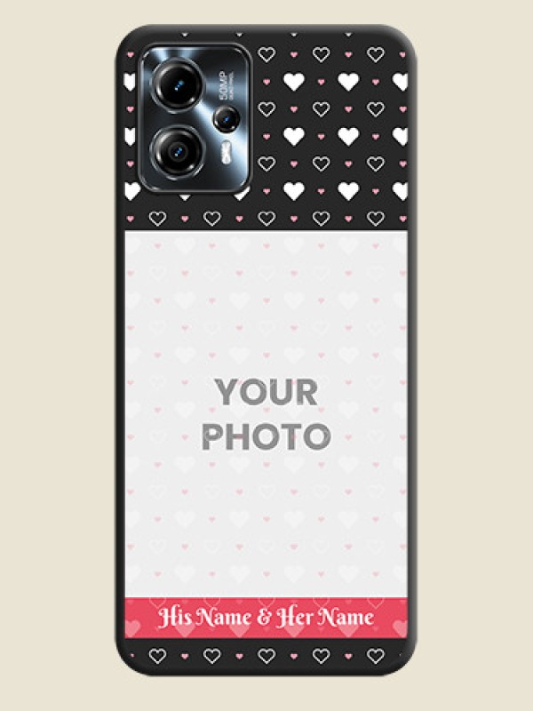 Custom White Color Love Symbols with Text Design on Photo on Space Black Soft Matte Phone Cover - Moto G13 - alternate view
