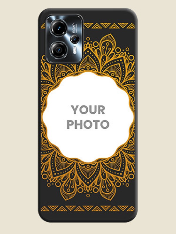 Custom Round Image with Floral Design on Photo on Space Black Soft Matte Mobile Cover - Moto G13 - alternate view