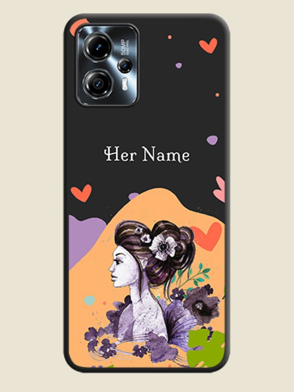 Custom Namecase For Her With Fancy Lady Image On Space Black Personalized Soft Matte Phone Covers -Motorola Moto G13 - alternate view