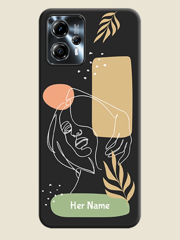 Custom Custom Text With Line Art Of Women & Leaves Design On Space Black Personalized Soft Matte Phone Covers -Motorola Moto G13 - alternate view