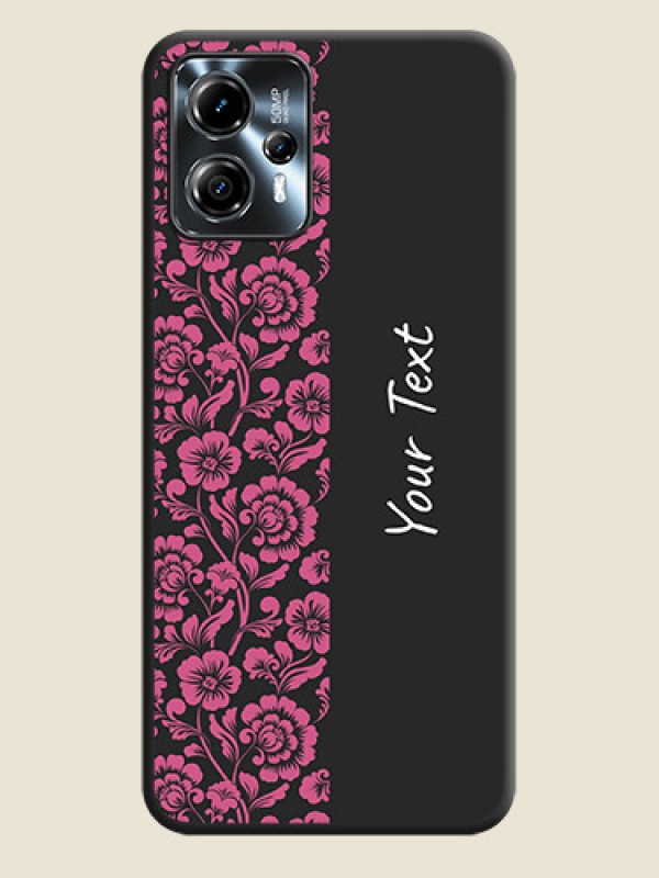 Custom Pink Floral Pattern Design With Custom Text On Space Black Personalized Soft Matte Phone Covers -Motorola Moto G13 - alternate view