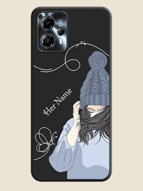 Custom Girl With Blue Winter Outfiit Custom Text Design On Space Black Personalized Soft Matte Phone Covers -Motorola Moto G13 - alternate view