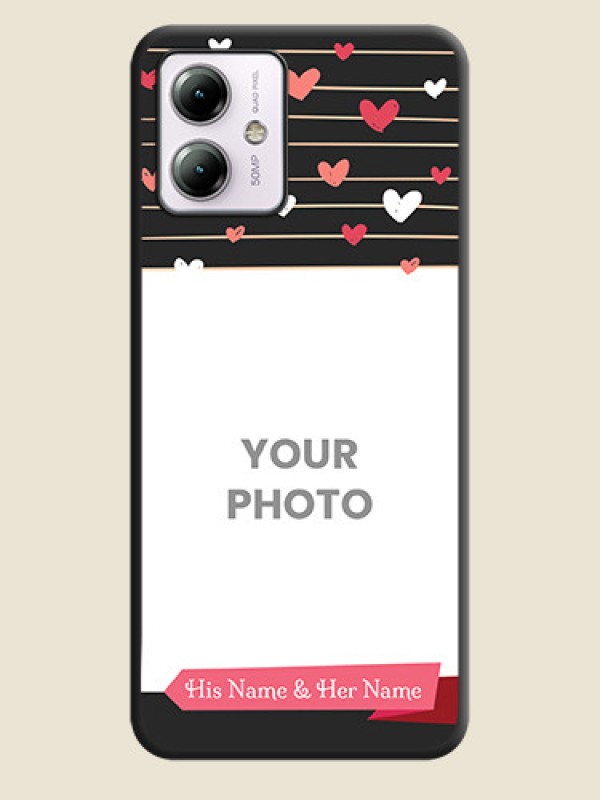 Custom Love Pattern with Name on Pink Ribbon - Photo on Space Black Soft Matte Back Cover - Moto G14 - alternate view