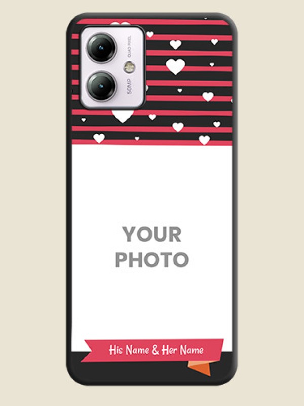 Custom White Color Love Symbols with Pink Lines Pattern on Space Black Custom Soft Matte Phone Cases - Moto G14 - alternate view