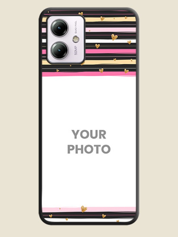 Custom Multicolor Lines and Golden Love Symbols Design - Photo on Space Black Soft Matte Mobile Cover - Moto G14 - alternate view