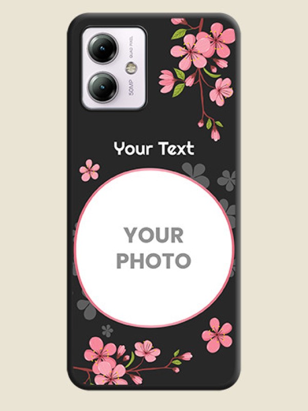 Custom Round Image with Pink Color Floral Design - Photo on Space Black Soft Matte Back Cover - Moto G14 - alternate view