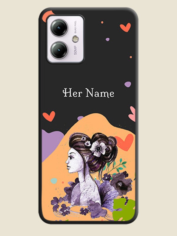 Custom Namecase For Her With Fancy Lady Image On Space Black Personalized Soft Matte Phone Covers - Moto G14 - alternate view