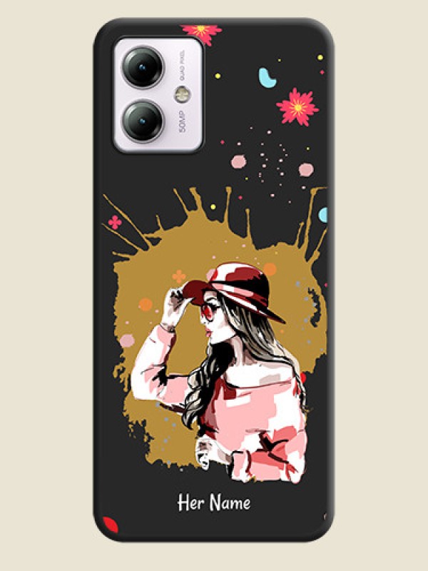 Custom Mordern Lady With Color Splash Background With Custom Text On Space Black Personalized Soft Matte Phone Covers - Moto G14 - alternate view