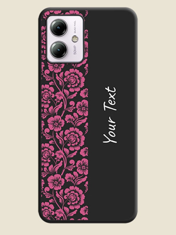 Custom Pink Floral Pattern Design With Custom Text On Space Black Personalized Soft Matte Phone Covers - Moto G14 - alternate view