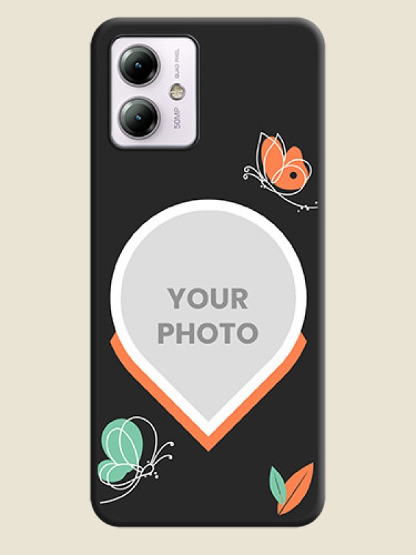 Custom Upload Pic With Simple Butterly Design On Space Black Personalized Soft Matte Phone Covers - Moto G14 - alternate view