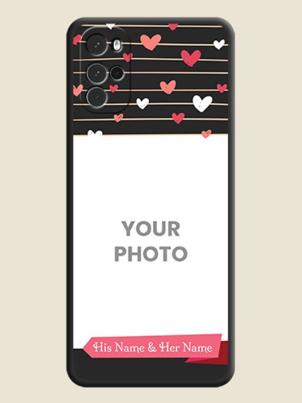 Custom Love Pattern with Name on Pink Ribbon  on Photo on Space Black Soft Matte Back Cover - Moto G22 - alternate view
