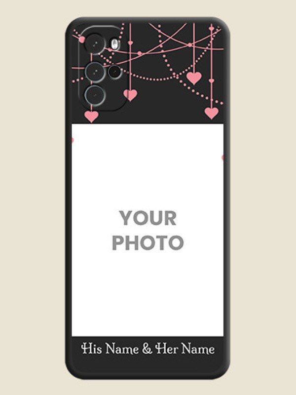 Custom Pink Love Hangings with Text on Space Black Custom Soft Matte Back Cover - Moto G22 - alternate view