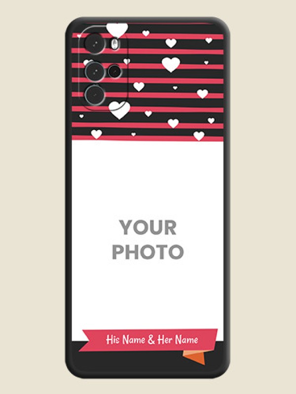 Custom White Color Love Symbols with Pink Lines Pattern on Space Black Custom Soft Matte Phone Cases - Moto G22 - alternate view