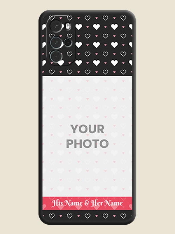 Custom White Color Love Symbols with Text Design on Photo on Space Black Soft Matte Phone Cover - Moto G22 - alternate view