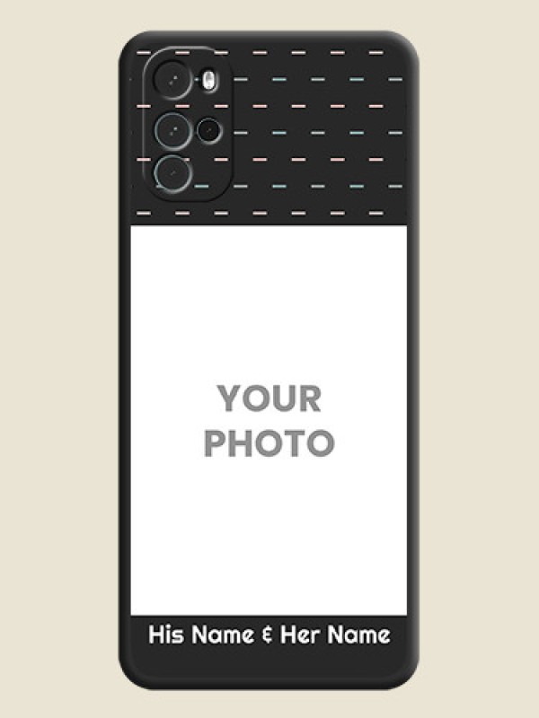 Custom Line Pattern Design with Text on Space Black Custom Soft Matte Phone Back Cover - Moto G22 - alternate view