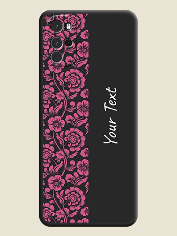 Custom Pink Floral Pattern Design With Custom Text On Space Black Personalized Soft Matte Phone Covers -Motorola Moto G22 - alternate view
