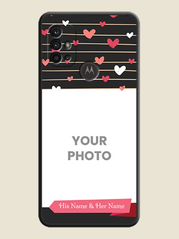 Custom Love Pattern with Name on Pink Ribbon  on Photo on Space Black Soft Matte Back Cover - Motorola Moto G30 - alternate view