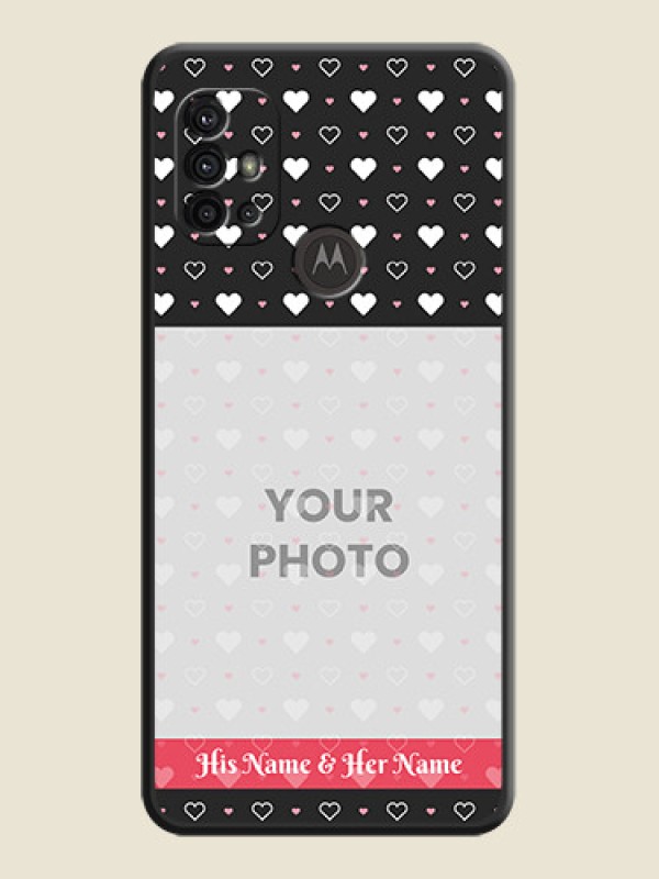 Custom White Color Love Symbols with Text Design on Photo on Space Black Soft Matte Phone Cover - Motorola Moto G30 - alternate view