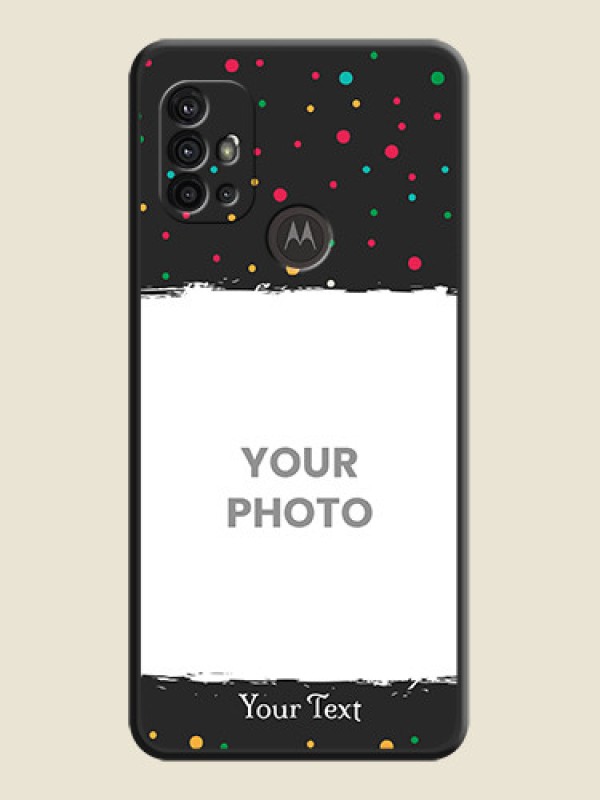 Custom Multicolor Dotted Pattern with Text on Space Black Custom Soft Matte Phone Back Cover - Motorola Moto G30 - alternate view