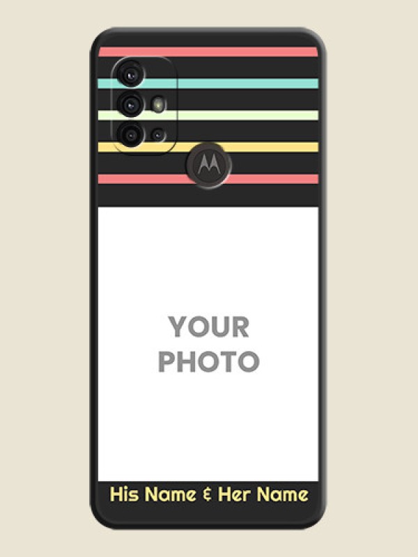 Custom Color Stripes with Photo and Text on Photo on Space Black Soft Matte Mobile Case - Motorola Moto G30 - alternate view